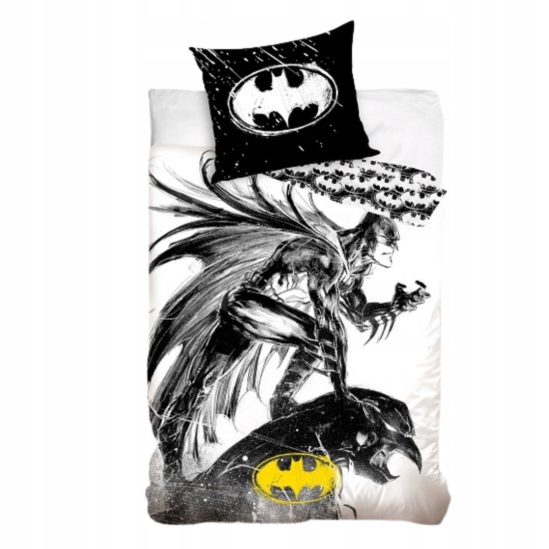 Pościel Batman 140x200 60x70 Bawełniana Czarno Biała Komplet