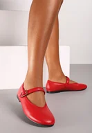 Baleriny - Czerwone Płaskie Balerinki w Stylu Mary Jane Ozdobione Sprzączką Mevor - miniaturka - grafika 1