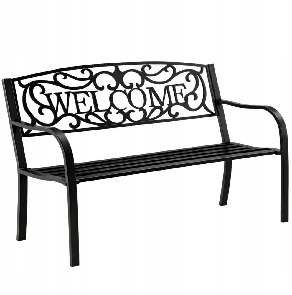Lean Ławka Ogrodowa Taras Ogród Park Metalowa Oparcie WELCOME Czarna 127 cm