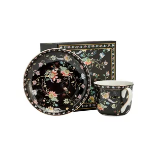 Marco Polo SJ Filiżanka Do Kawy I Herbaty Porcelanowa Ze Spodkiem Łąkowe Kwiaty Czarna 400 Ml - Filiżanki - miniaturka - grafika 1