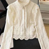 Koszule damskie - TEMU Damska Bluzka w Francuskim Stylu z Kołnierzykiem - Biała Koszula z Guzikami, Krótki/Długi Rękaw, Elegancka do Biura i na Półformalne Okazje, - miniaturka - grafika 1