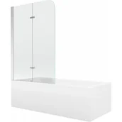 Wanny - Mexen Cubik wanna prostokątna 160 x 70 cm z obudową i parawanem 2-skrzydłowym 100 cm, transparent, chrom - miniaturka - grafika 1