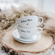 Filiżanki - Zestaw filiżanek 250 ml ze spodkami - Kochana Mama Kochany Tata ZŁOTE SERCE - miniaturka - grafika 1