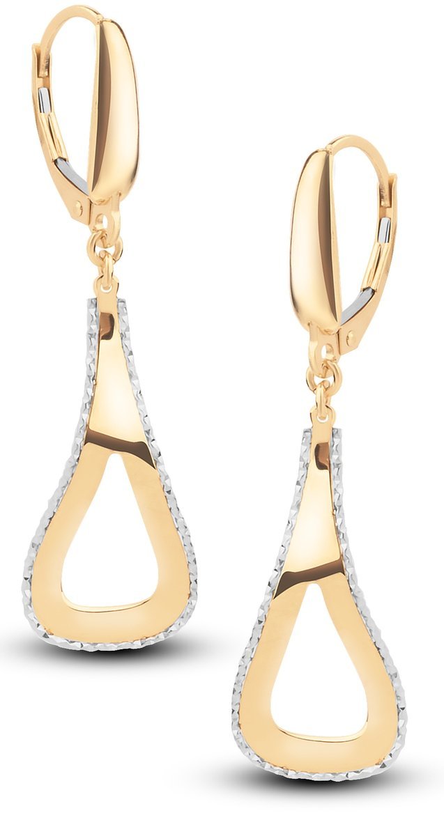 ZŁOTE KOLCZYKI DIAMENTOWANE ŁEZKI DWA KOLORY 585