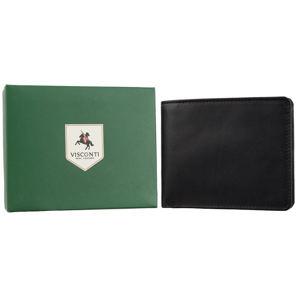 Cienki skórzany portfel męski Visconti Hunter V-707 czarny
