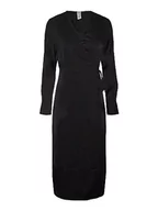 Sukienki - YAS Damska sukienka Yaspella Ls Wrap Midi S. Noos, czarny, XXL - miniaturka - grafika 1