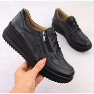 Półbuty damskie - Skórzane półbuty damskie komfortowe czarne Helios 419 - miniaturka - grafika 1