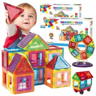 Klocki - KLOCKI Magnetyczne Duże Konstrukcyjne 3D PANELE MAGNETIC TILES Zestaw 140el - miniaturka - grafika 1