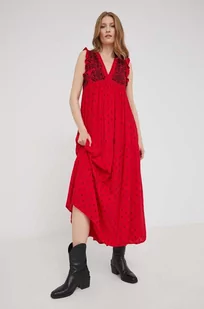 Answear Lab Lab sukienka kolor czerwony maxi rozkloszowana - Sukienki - miniaturka - grafika 1