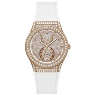 Zegarki damskie - Guess Princess zegarek damski z kryształami rose gold z białym paskiem GW0439L3 - miniaturka - grafika 1