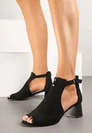 Sandały damskie - Czarne Sandały na Obcasie ze Skórzaną Wkładką Perforacją i Ozdobnym Suwakiem Ciarilva - miniaturka - grafika 1