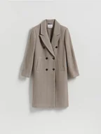 Moda i Uroda OUTLET - Reserved - Dwurzędowy płaszcz z wełną - brązowy - miniaturka - grafika 1