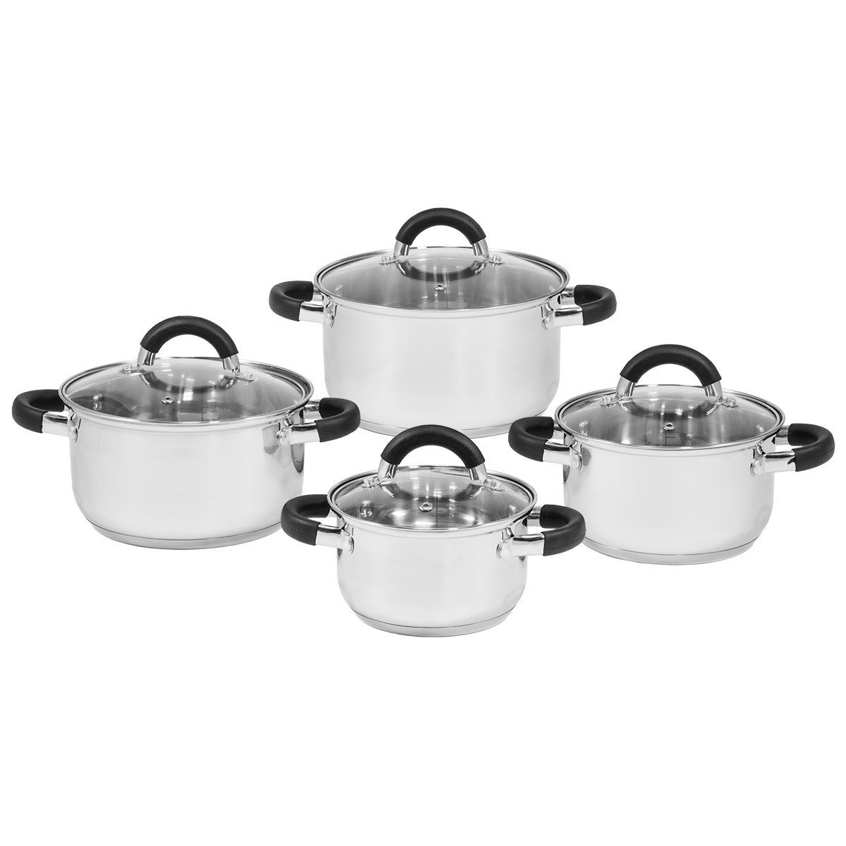 Zestaw 4 garnków nierdzewnych z silikonowymi uchwytami TOPFANN Nico 1l/1,5l/2l/3l garnki do gotowania na gaz indukcję