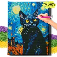 Zabawki kreatywne - DIAMOND PAINTING 5D z RAMĄ Kot Haft Diamentowy Duży Nocny kot Mozaika 40x50 cm - miniaturka - grafika 1