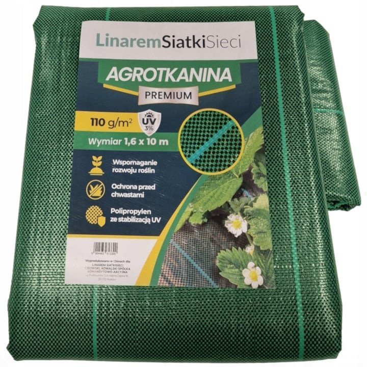 AGROTKANINA 110G 1,6x10m PREMIUM UV 3% AGROWŁÓKNINA ZIELONA MATA + KOŁKI