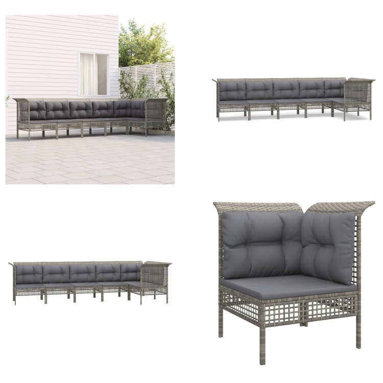 vidaXL 6-częściowy zestaw wypoczynkowy do ogrodu z poduszkami z szarego polirattanu - Zestaw wypoczynkowy do ogrodu - Zestawy wypoczynkowe do ogrodu - Zestaw wypoczynkowy - Zestaw mebli ogrodowych