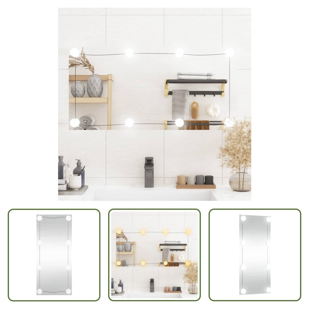 The Living Store Lustro ścienne z oświetleniem LED 40x80 cm szklane prostokątne