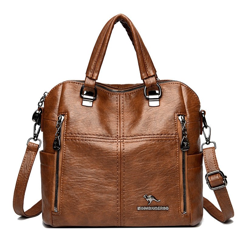 Torebka Plecak 2W1 Damski Miejski Do Pracy Szkoły Ekoskóra Torba Na Ramię Brązowa