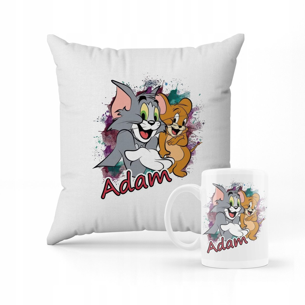 ZESTAW PODUSZKA + KUBEK Prezent Tom i Jerry bajka + IMIĘ
