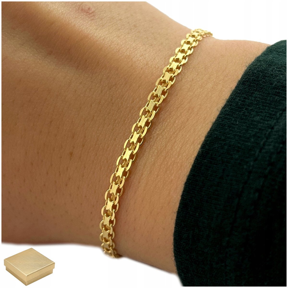 ELEGANCKA ZŁOTA BRANSOLETKA MĘSKA BISMARK 22cm/3mm SREBRNA PR. 925 PREZENT