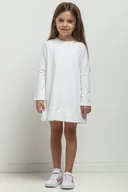 Sukienki i spódniczki dla dziewczynek - Sukienka trapezowa z dzianiny z plisą u dołu, MMD36, biała - miniaturka - grafika 1