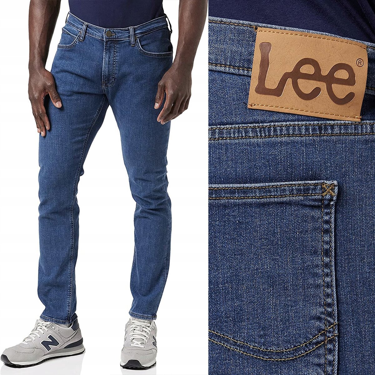 Lee Luke Mid Stonewash DżINS mocno zwężane ciemne spodnie jeansowe W29 L34