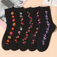 Skarpetki damskie - TEMU 5 par damskich skarpetek do kolan z kwiatami, modne skarpetki do połowy łydki, wygodny miękki poliestrowy dzianin, oddychające, pochłaniające - miniaturka - grafika 1