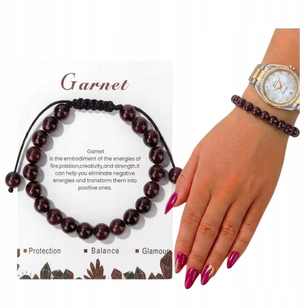 Bransoletka Regulowana Granat Kamień Naturalny Amulet Pasji Mocy Siły