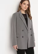 Marynarki i żakiety damskie - Szara Marynarka Dwurzędowa z Poduszkami w Ramionach Shalisse - miniaturka - grafika 1