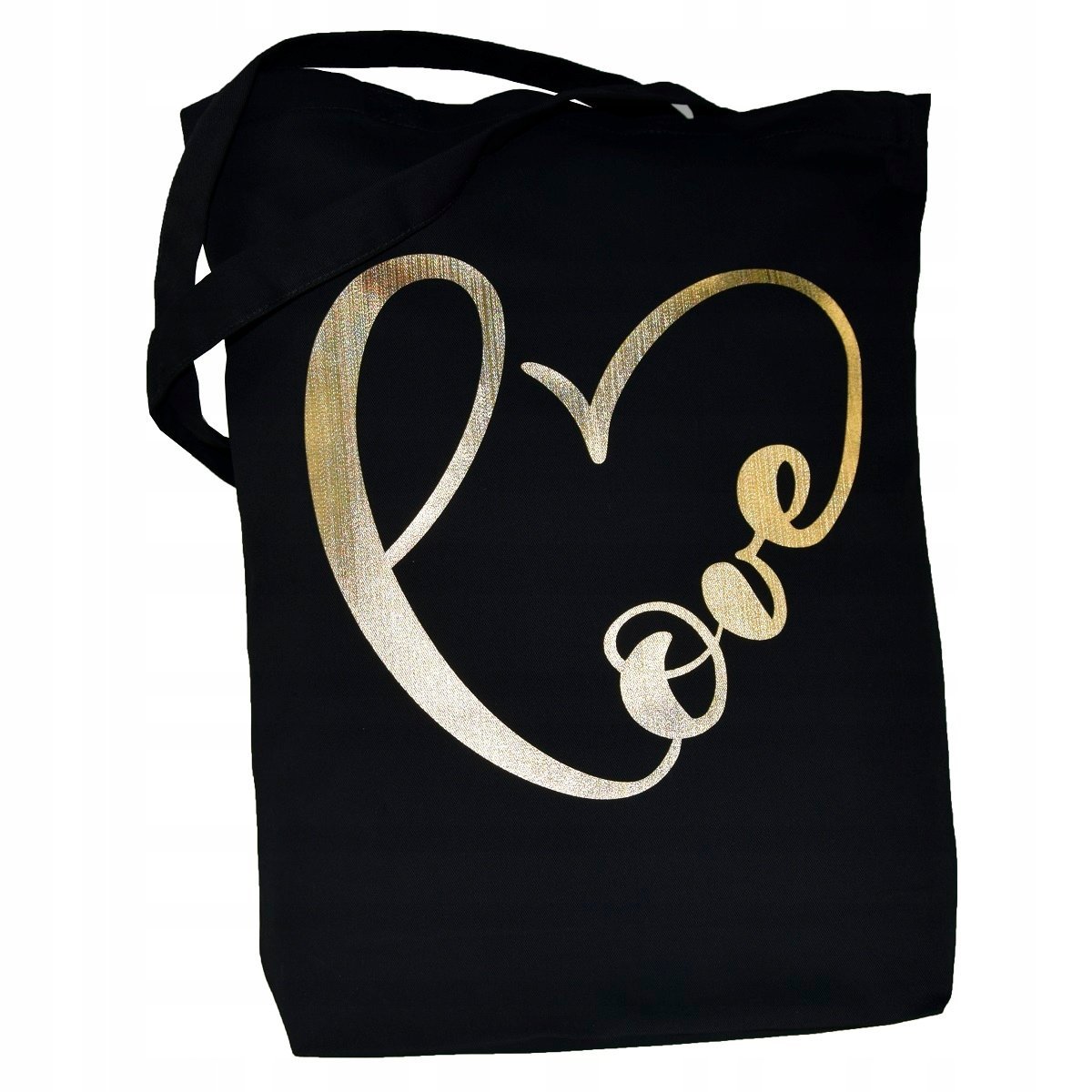 TORBA bawełniana czarna 220g z nadrukiem LOVE złoty napis siatka na zakupy
