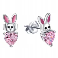 Biżuteria dla dzieci - Srebrne kolczyki króliki serce sztyft cyrkonie srebro próba 925 - miniaturka - grafika 1