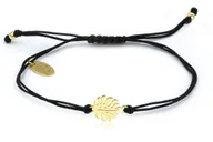 Bransoletki - Bransoletka Z Liściem Monstery Złotym Na Czarnym Sznurku - miniaturka - grafika 1