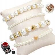 Bransoletki - PERŁY Bransoletka Damska Perłowa ZESTAW Na Prezent KILKA SZTUK Pozłacana - miniaturka - grafika 1