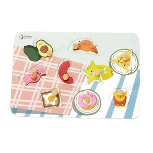 Classic World CLASSIC WORLD Drewniane Puzzle Jedzenie z Pinezkami Układanka Dopasuj Kształty 10 el. CW40032 - Układanki dla dzieci - miniaturka - grafika 1