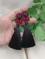 Kolczyki - Kolczyki bordowe czarne z onyksami chwosty, sutasz - miniaturka - grafika 1