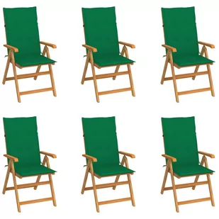 vidaXL Krzesła ogrodowe, 6 szt., zielone poduszki, drewno tekowe - Fotele i krzesła ogrodowe - miniaturka - grafika 1