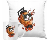 Gadżety dla niej i dla niego - ZESTAW PODUSZKA + KUBEK Kot Kebab Śmieszny Pomysł Na Prezent +IMIĘ - miniaturka - grafika 1