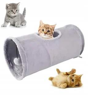 Tunel Dla Kota Kotów Zabawka Z Piłeczką Kryjówka Domek Składany 50 cm Szary - Zabawki dla kotów - miniaturka - grafika 1