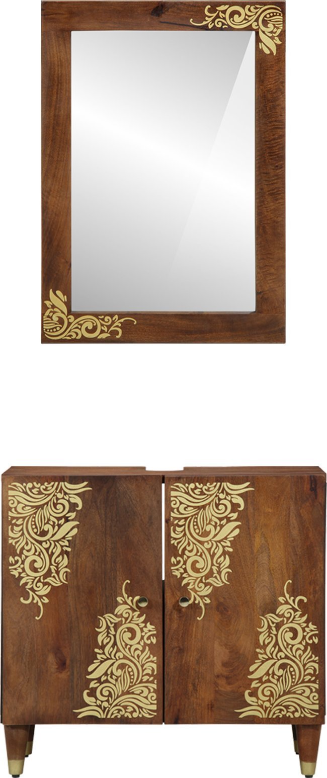 vidaXL Zestaw mebli łazienkowych 2-częściowy z litego drewna mango, Szafka umywalkowa 62x33x58 cm z litego drewna mango, Lustro łazienkowe 50x70x3 cm z litego drewna mango