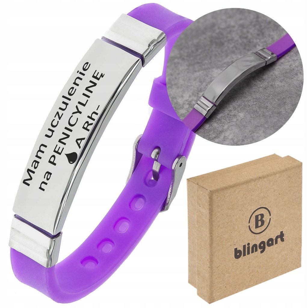 BLINGART Bransoletka ratunkowa damska ICE opaska fioletowa GRAWER