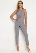 Kombinezony - Szary Kopertowy Kombinezon Bodycon bez Rękawów z Ozdobnym Łańcuchem Yaelia - miniaturka - grafika 1