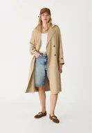 Płaszcze damskie - Stradivarius Długi trencz z lejącego materiału Kamień XL - miniaturka - grafika 1