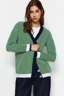 Trendyol FeMan Oversize Basic kardigan z dzianiny z dekoltem w serek, zielony, M, ZIELONY, M - Swetry damskie - miniaturka - grafika 1