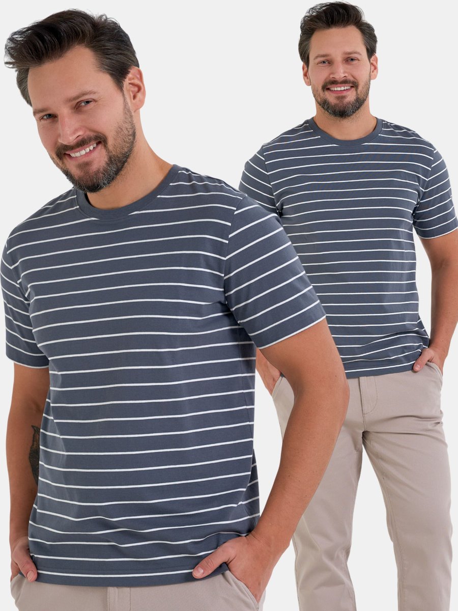 T-shirt bawełniany w paski M grafitowy