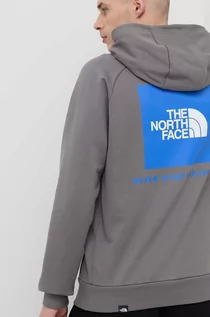 Bluzy męskie - The North Face bluza bawełniana męska kolor szary z kapturem z nadrukiem - grafika 1
