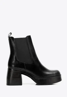 Damskie sztyblety ze skóry naturalnej na masywnej platformie czarne - Półbuty męskie - miniaturka - grafika 1