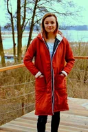 Kurtki damskie - Ocieplana długa kurtka z kapturem - miniaturka - grafika 1