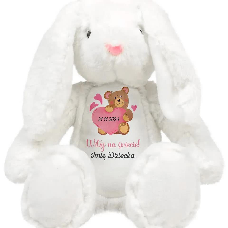 KRÓLICZEK PRZYTULANKA Dla Dziecka Personalizwoane DATA NARODZIN Różowe Wz
