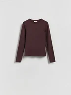 Koszulki i topy damskie - Reserved - Gładki longsleeve - brązowy - miniaturka - grafika 1