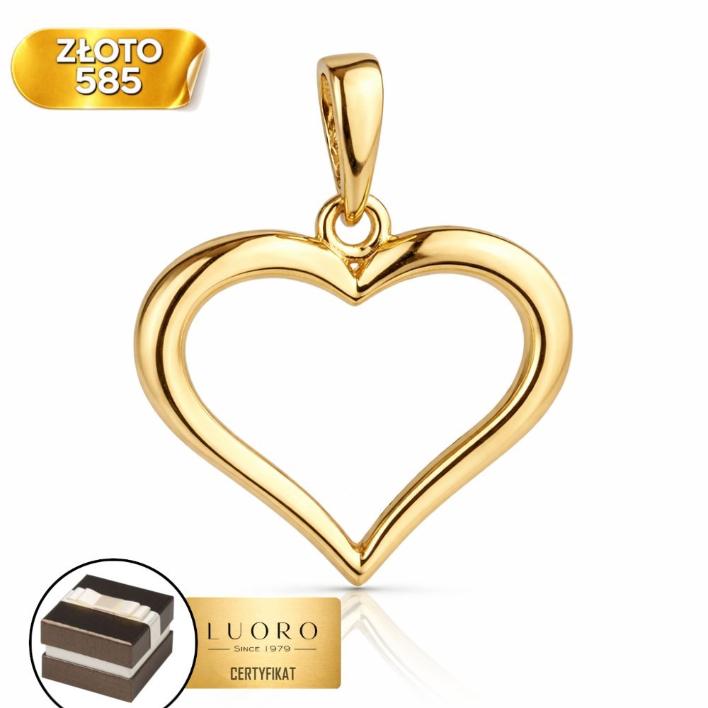 ZAWIESZKA ZŁOTA 585 14K SERCE KONTUR ŻÓŁTE ZŁOTO 16 MM ELEGANCKA
